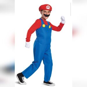 Nintendo Mario Red and Blue Costume Lg 10-12 Hat & Mustache Included Halloween